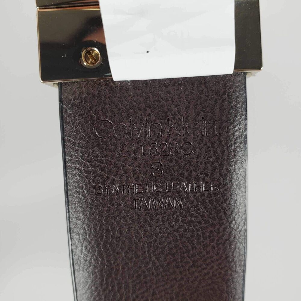 Calvin Klein Reversible Belt Brown Gold Buckle CK Logo Print Women Size Small 32 - Picture 4 of 8